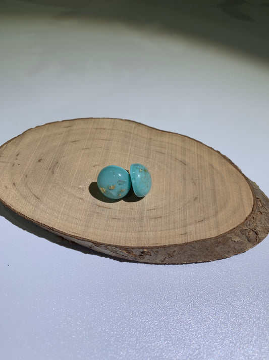 Turquoise and Speckled Gold Stud Earrings