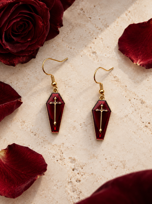 Red Coffin Earrings | Gothic & Vampire Jewellery
