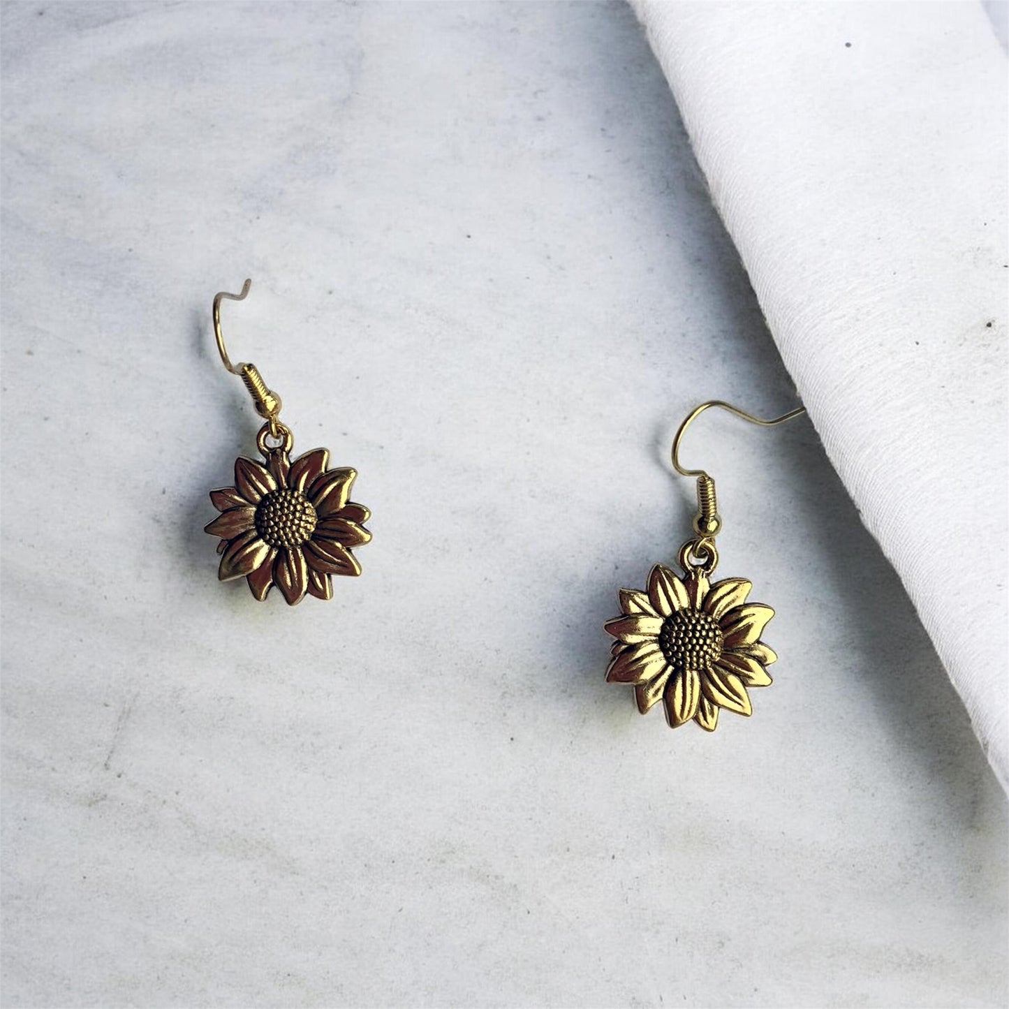 Gold Sunflower Earrings