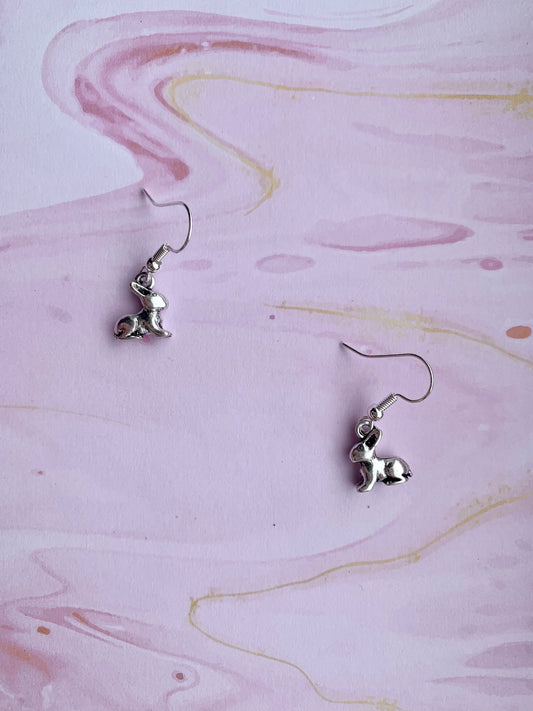 easter earrings. bunny earrings. Cute bunny alloy charm on silver plated hooks. dangle earrings. animal earrings. 