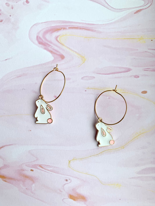 White Rabbit Enamel Earrings