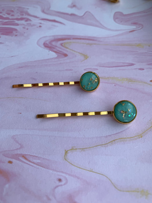 Gold and Turquoise Hair Grip (Gold Grip)