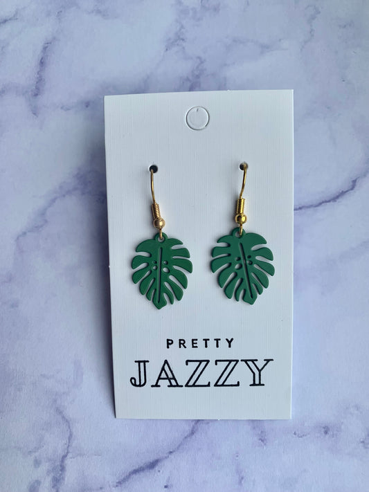 Green Tropical Leaf Earrings
