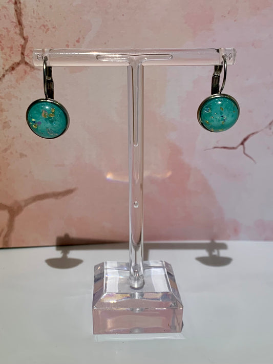Turquoise and Gold Leaf Sleeper Earrings