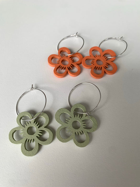Wooden Flower Outline Earrings